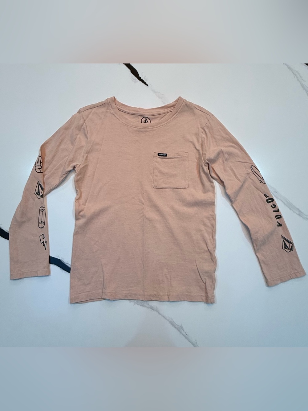 Volcom Kids Pink Long Sleeve Skate Graphic Pocket Tee Shirt Size 7